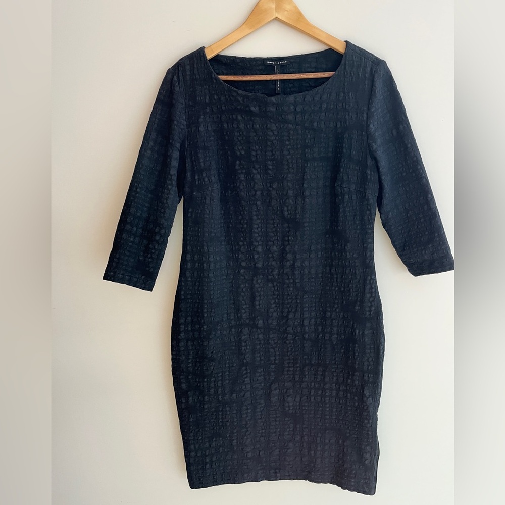 SARAH PACINI Dress 3/4 Sleeve Textured Fabric Adjustable Side Zip Slit Lagenlook